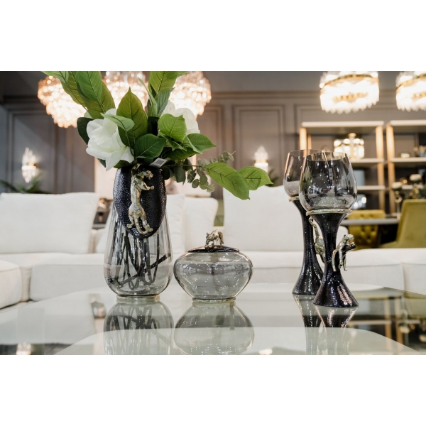 69-120164 Ваза декор.с крышкой "Ягуар" металл/стекло21*21*18см