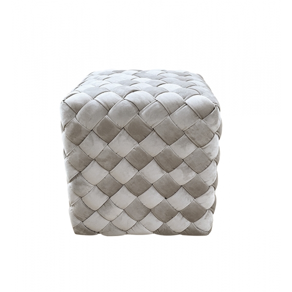 N-PUF-190 BEG Пуф плетеный велюр серо-бежевый 40*40*40см