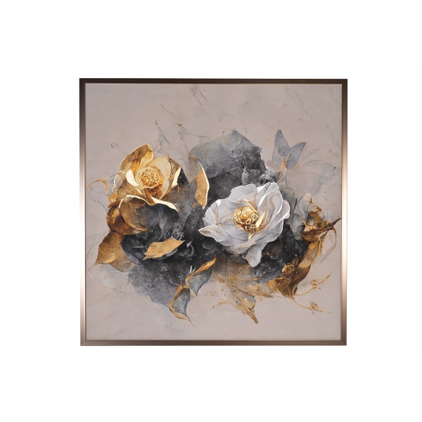 89VOR-GOLDEN ROSE Холст "Золотая роза" 100х100 см, багет пластик (латунь), золотая поталь