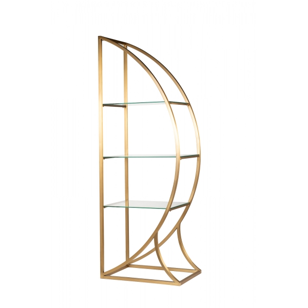 KFG087/2 Стеллаж "Полусфера" прозрачное стекло/золото матовый 71*48*202см