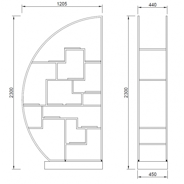 77IP-SH1003 Стеллаж-полусфера роз.золото/темн.шпон 120*45*230см