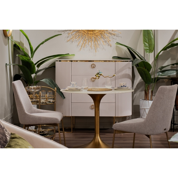 GY-80168 Стол обеденный мрам.стекло/золото 90*90*75см