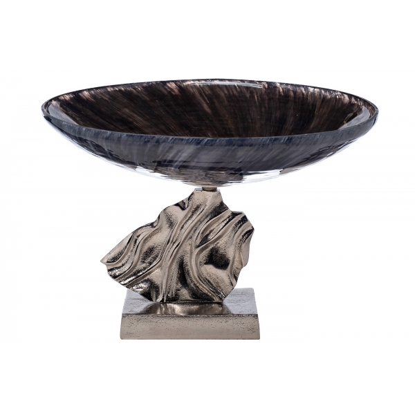 71PN-3169 Чаша стекл.на металл. основании дымчатая d41*27см