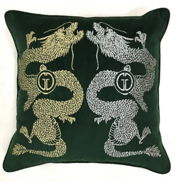 70SW-30939 Подушка вышивка "Пара драконов" зеленый 45*45см