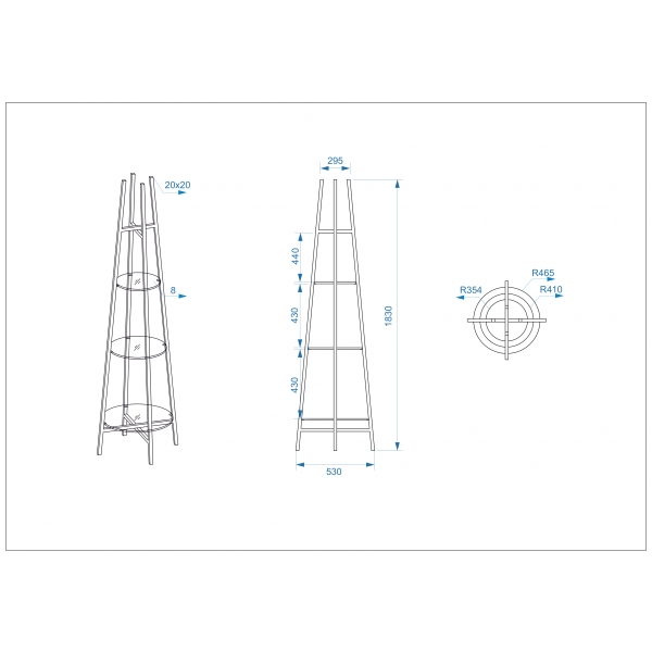 47ED-00501 Стеллаж прозр.стекло/золото 53*53*183см