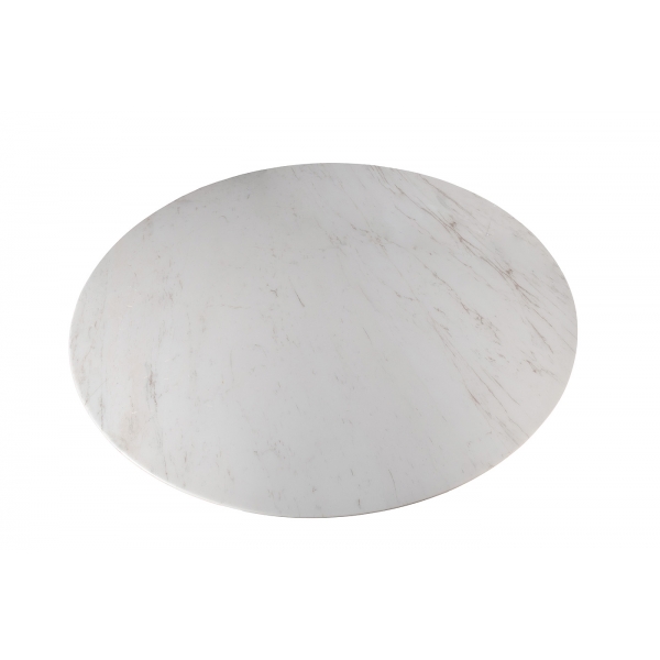 160KD-60090 Стол обеденный, мрамор Volakas, экокожа бежевая d160*75см