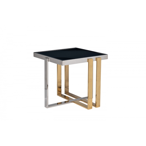 47ED-20920 Стол журнальный черн.стекло/хром+золото 55*55*55см