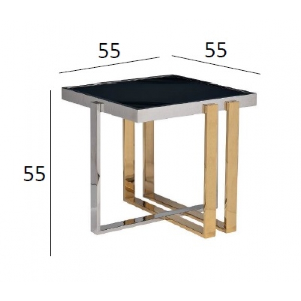 47ED-20920 Стол журнальный черн.стекло/хром+золото 55*55*55см