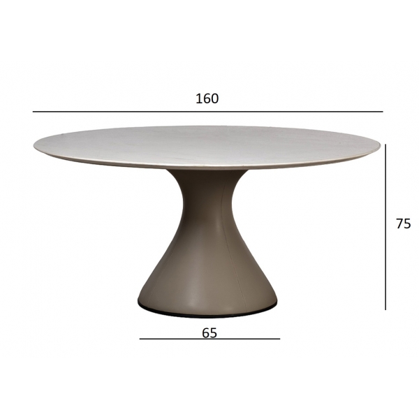 160KD-60090 Стол обеденный, мрамор Volakas, экокожа бежевая d160*75см