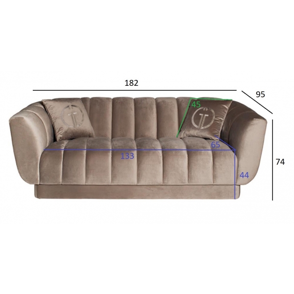 ZW-81102 Диван двухместный велюр серый 182*95*74см