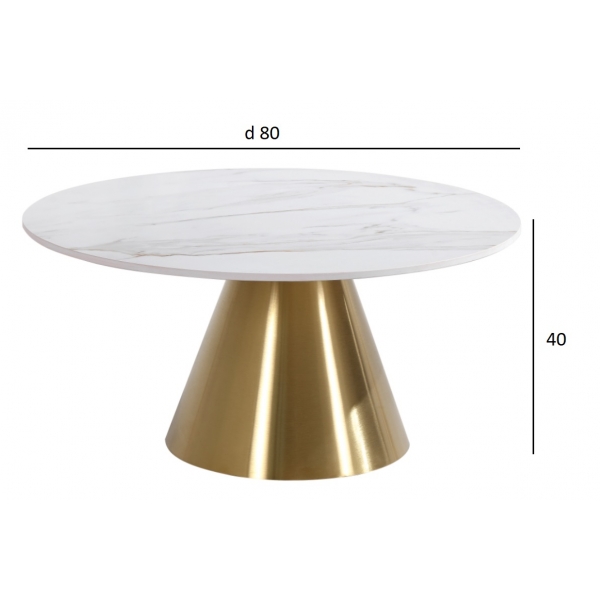 76AR-00910 Стол журнальный керамогранит белый d80*40см