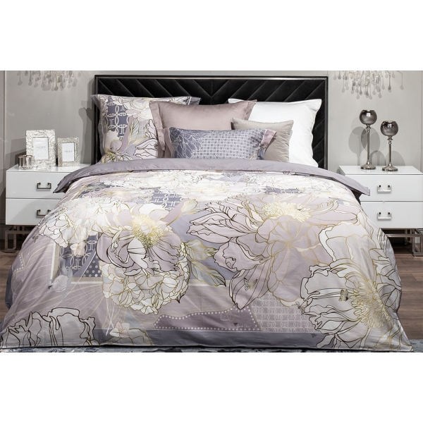 130HB-00029 Комплект наволочек сатин принт Пионы серый  70*70(2шт)