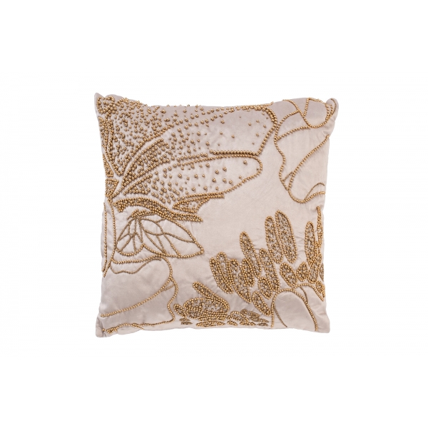 70SW-32901 Подушка с бисером "Пионы" бежевый 45*45см