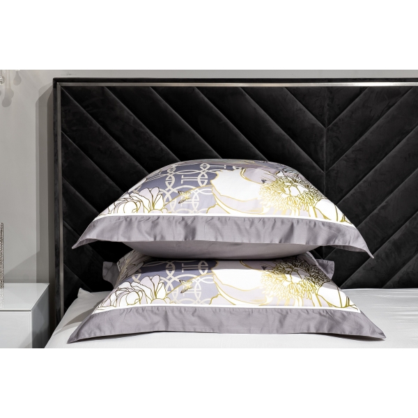 130HB-00029 Комплект наволочек сатин принт Пионы серый  70*70(2шт)