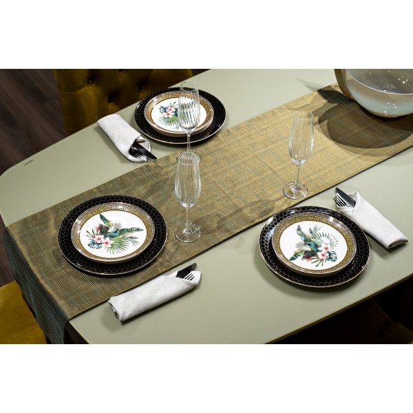 70SW-18101 Текстильная дорожка для стола Нефрит зеленая 35*180см