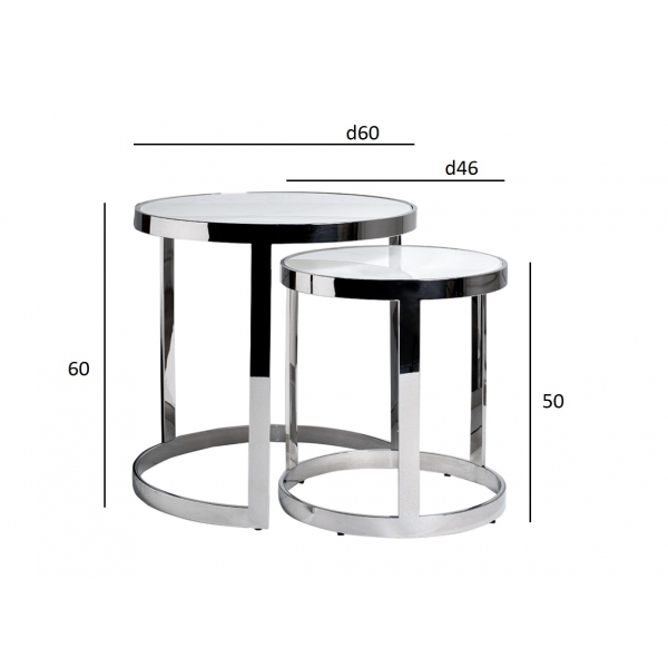 47ED-ET081S Столы журн(наб из 2шт)стекло мрам/хром d60*60/d46*50