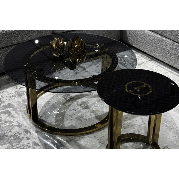 GD-ET002 Стол журнальный D'Oro Garda Decor черный мрам. d50*50см