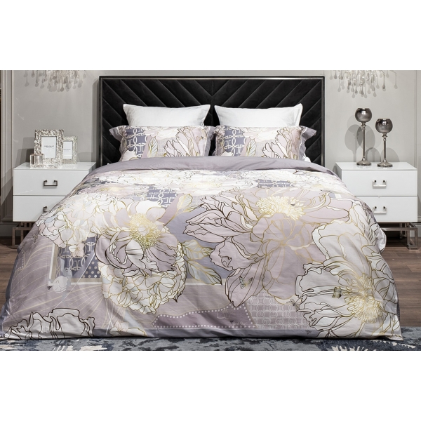 130HB-00028 Комплект наволочек сатин принт Пионы серый  50*70(2шт)