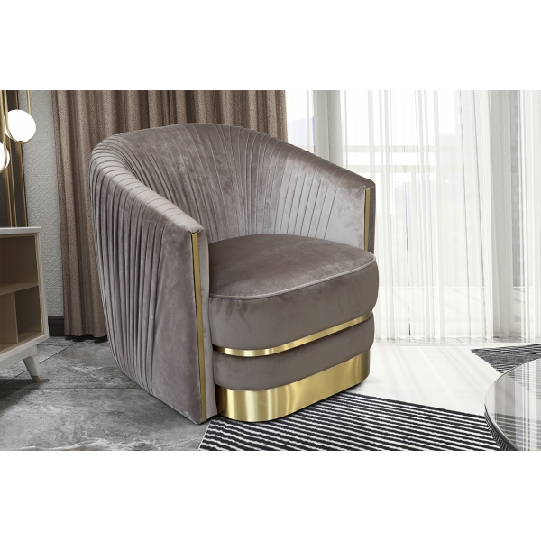 87YY-1890-1 BRN Кресло велюровое серо-коричневое 82*91*83см