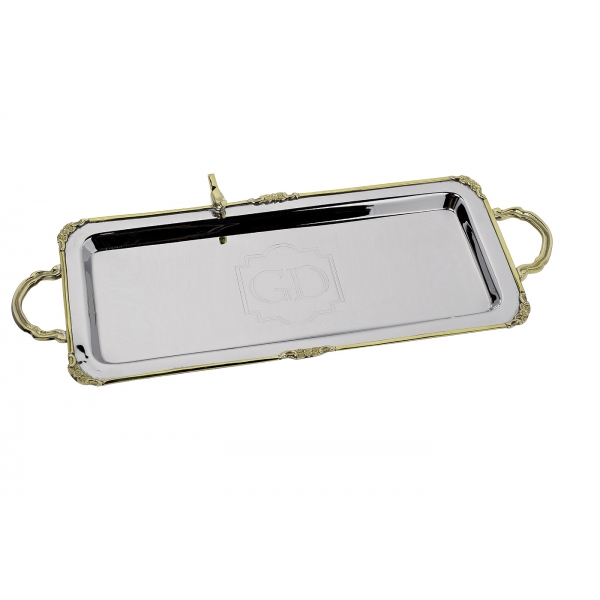 95IM-0084 Поднос прямоуг. с ручками "Birds" нерж.сталь 42*19*5см