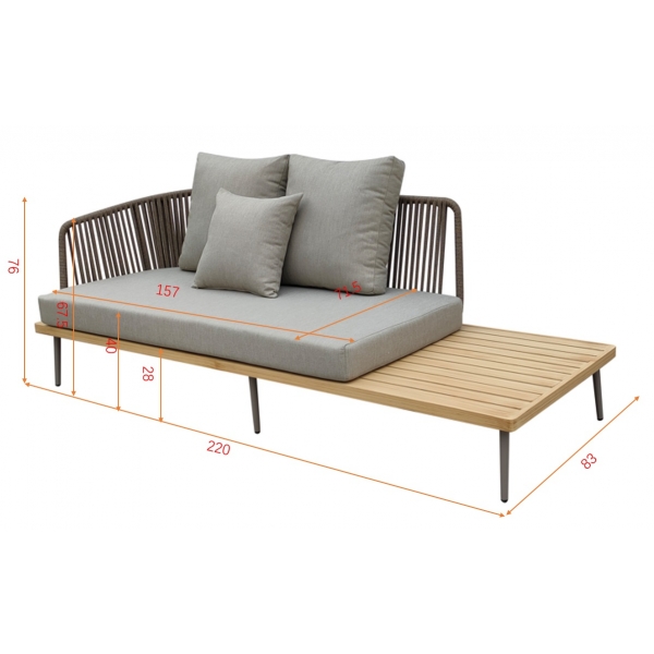 129KN-03047 Диван трехместный левосторонний "BAYLEY" уличный серый 220*84*75см