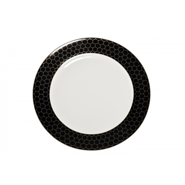 26FC-TAR-HONEYCOMB-26 Тарелка обеденная HONEYCOMB чёрно-золотая деколь 26см (2)