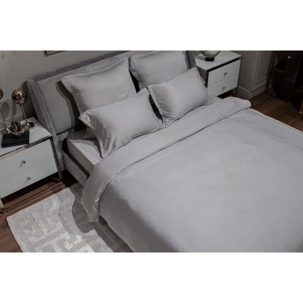 144HF-10307 Простыня на резинке тенсель серая 180*200*30