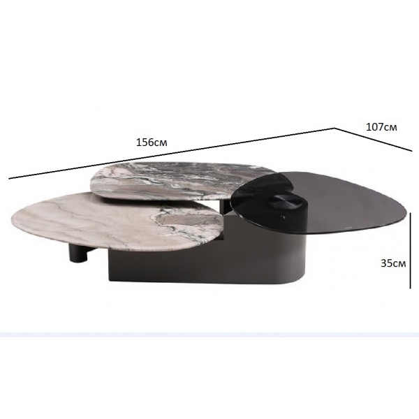 57EL-99100 Стол журнальный стекло+мрамор белый 156*107*35см