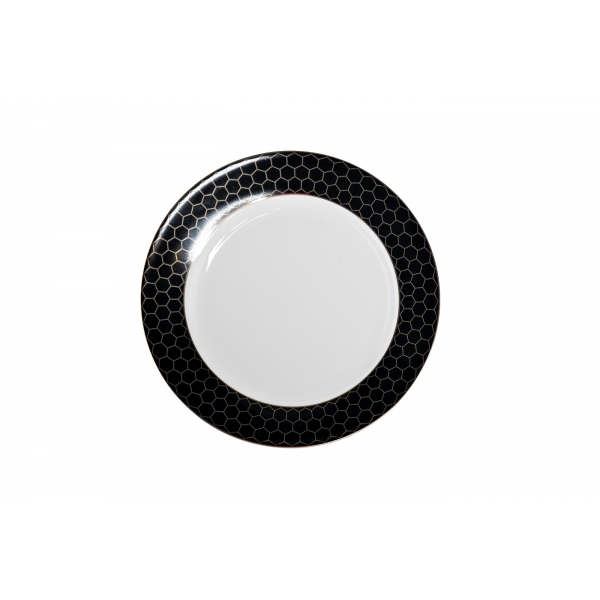 26FC-TAR-HONEYCOMB-19,5 Тарелка закусочная HONEYCOMB чёрно-золотая деколь 19,5см (2)