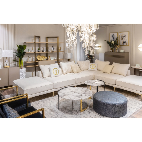 Пуф круглый Murano 80 жаккард принт синий Ana SIN 80*80*33см