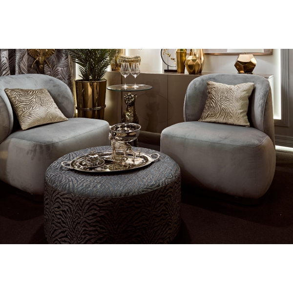 Пуф круглый Murano 80 жаккард принт синий Ana SIN 80*80*33см