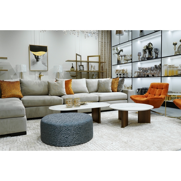 Пуф круглый Murano 80 жаккард принт синий Ana SIN 80*80*33см