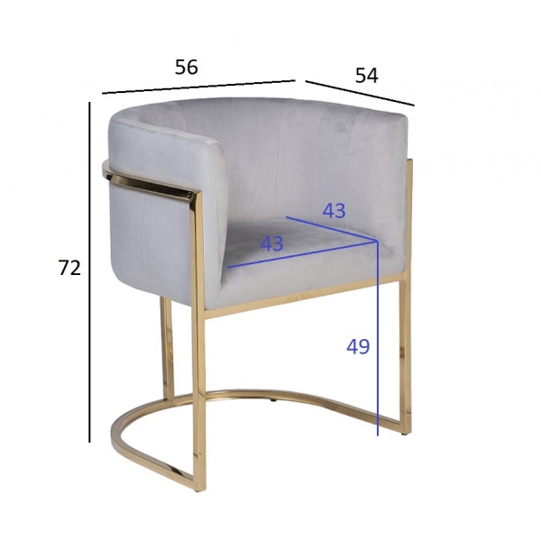 30C-DX-2010-1 LBG Кресло велюр серо-голубой 54*56*72см