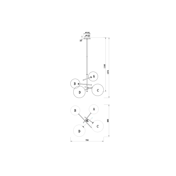 20MD2321-4G  Светильник потолочный 70*68*70см