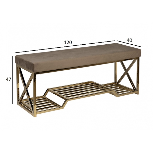 47ED-01000 Банкетка велюр серо-бежевый, золото 120*40*47см