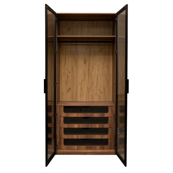 GD-10004-2 Шкаф Alto двухдверн c выдвижными ящиками, цвет дуб Барокко, дверцы стекло 100*57*228.5см