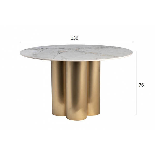 76AR-63041 Стол обеденный керамогранит белый/мат.золото d130*76см