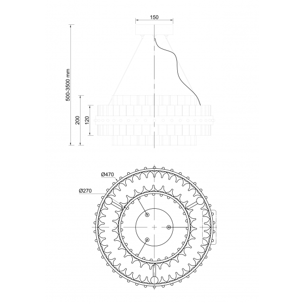 91GH-30864 Люстра подвесная "Galaxy" стекло прозрач. d47*h20см