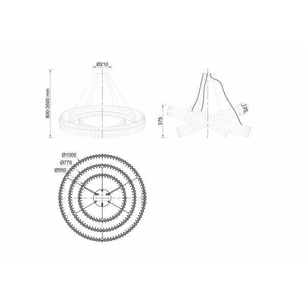 91GH-30861 Люстра подвесная "Galaxy" стекло прозрач. d100*h37,5см