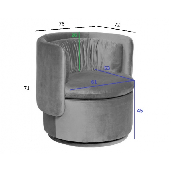 ZW-06100 Кресло поворотное велюр зеленый 76*72*71см