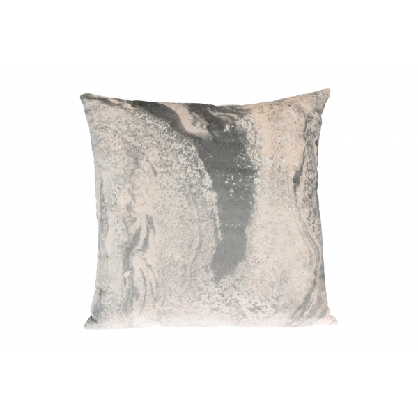 CAL210770 Подушка с принтом под мрамор велюр  серая 45*45см