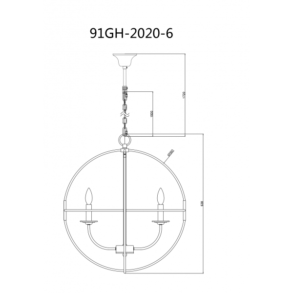 91GH-2020-6 Лампа потолочная Сфера латунь/черный d.56см h.60см