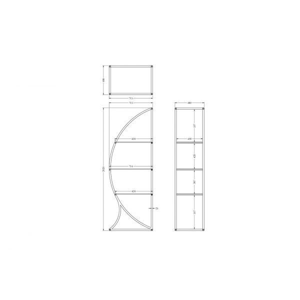 KFG087/2 Стеллаж "Полусфера" прозрачное стекло/золото матовый 71*48*202см