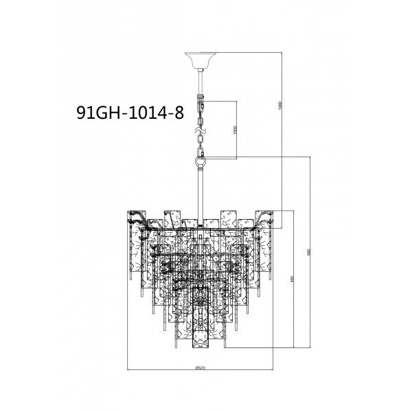 91GH-1014-8 Люстра потолочная "Ice" рифленое стекло/латунь d.53см h.68см