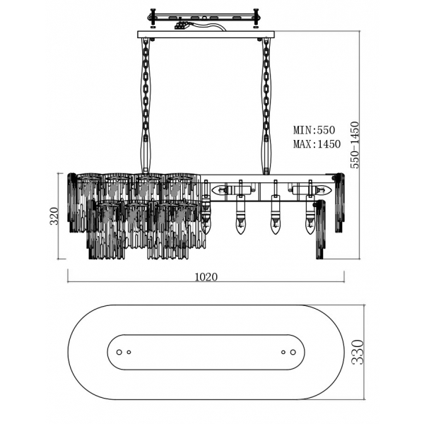 164FA-33125 Люстра подвесная прямоуг.102см