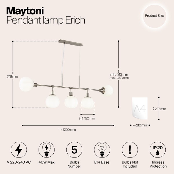 Подвесная люстра Maytoni Erich MOD221-PL-05-N