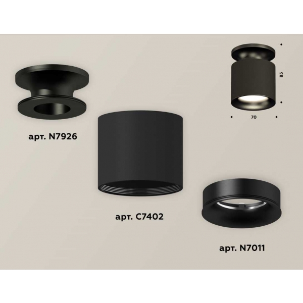 Комплект накладного светильника Ambrella light Techno Spot XS7402061 SBK/PBK черный песок/черный полированный (N7926, C7402, N7011)