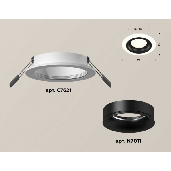 Комплект встраиваемого светильника Ambrella light Techno Spot XC7621002 SWH/PBK белый песок/черный полированный (C7621, N7011)