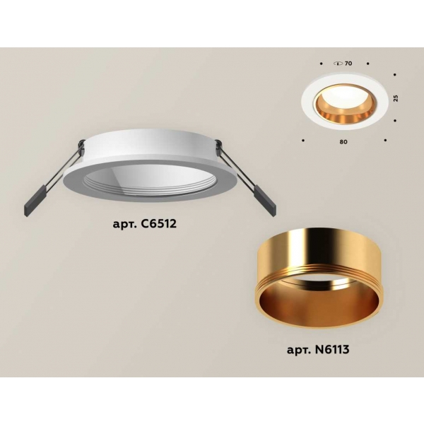 Комплект встраиваемого светильника Ambrella light Techno Spot XC6512004 SWH/PYG белый песок/золото желтое полированное (C6512, N6113)