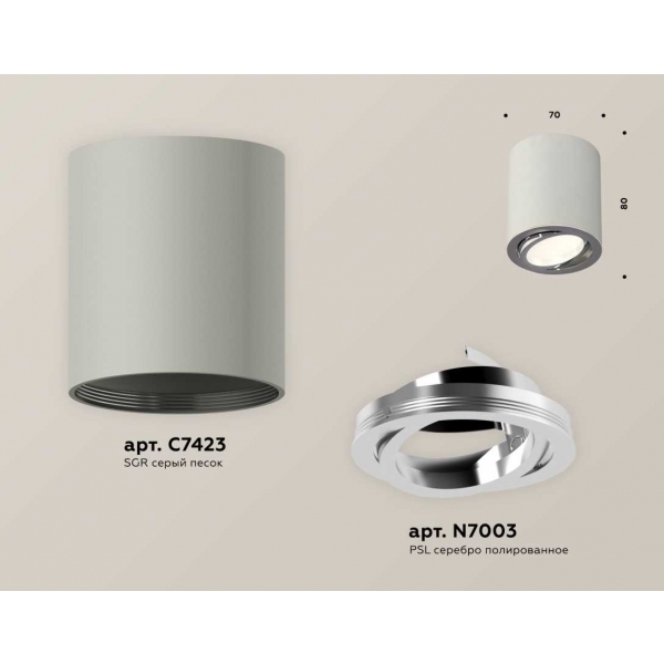 Комплект накладного светильника Ambrella light Techno Spot XS7423021 SGR/PSL серый песок/серебро полированное (C7423, N7003)
